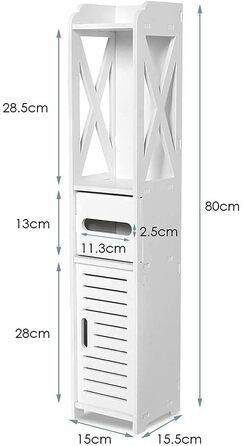 Туалетні меблі для ванної кімнати біла тумба для унітазу, полиця для ванної кімнати, вузька тумба для ванної кімнати 80x15.5x15см, стелаж для зберігання серветок