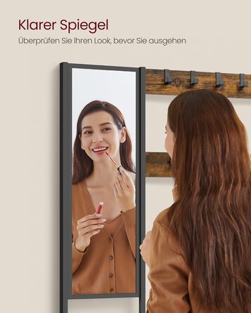 Стійка для одягу VASAGLE з дзеркалом та банкеткою, 35 x 98 x 180 см, для передпокою, спальні, вітальні, індустріальний дизайн, вінтажний колір, HSR415B01