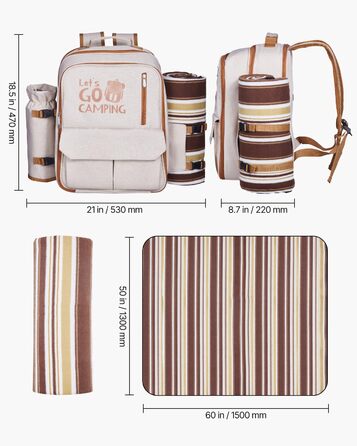 Рюкзак для пікніка VEVOR на 4 особи (20 л) з ізольованим холодильником, підстаканником/для вина та комплектом посуду для кемпінгу та пікніків, бежевий