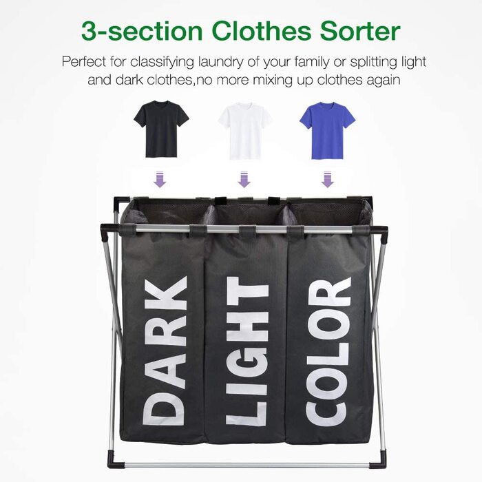 Сортувальник для білизни Oxford Trio з 3 відділеннями (102L) - Чорний