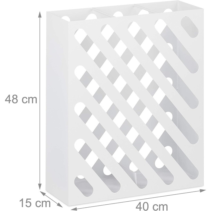 Підставка для парасольок Relaxdays XL, прямокутна підставка для парасольок і палиць для ходьби, сталь, 48 x 40 x 15 см, (білий)