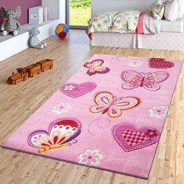 Домашній дитячий килим TT з малюнком метелика контурного крою для дитячої рожево-фіолетовий, Розмір Ø 120 см круглий