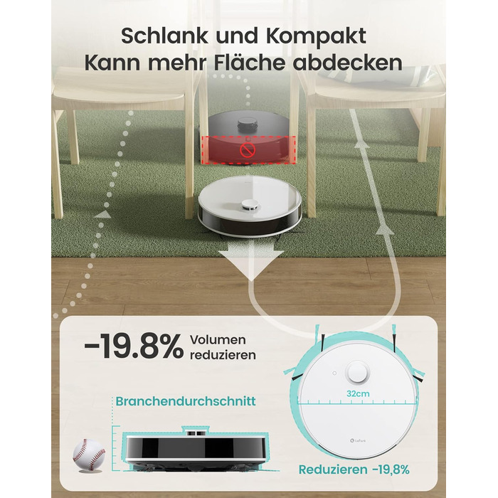 Робот-пилосос Lefant N3 з функцією миття підлоги 4000 Па (лазерна навігація dToF, робот для миття підлоги 12000 вібрацій на хвилину, виявлення килимів, план прибирання кімнати)Робот-пилосос для шерсті домашніх тварин Килим тверда підлога біла