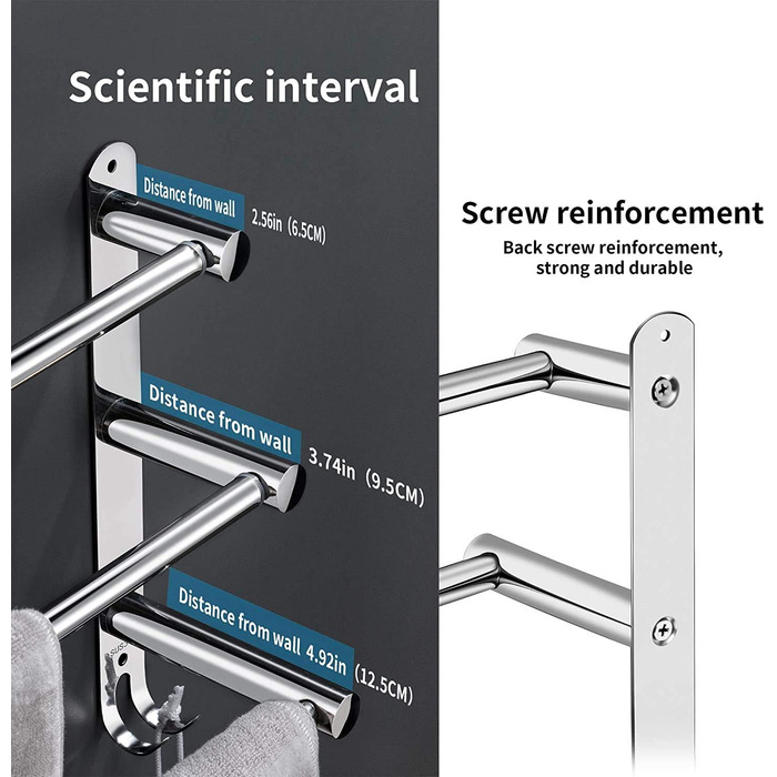 Рушникосушка з нержавіючої сталі 43-78 см без свердління, 3-шарова, для ванної та кухні