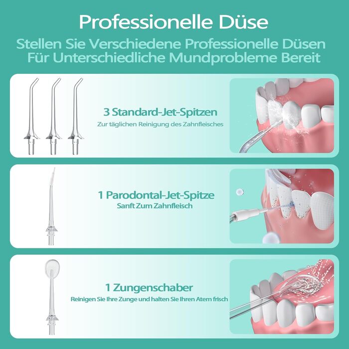 Електрична іригатор Munddusche: тестер-переможець 2025, 260 мл резервуар, IPX7 водонепроникність, 5 насадок, 40 днів роботи, для догляду за порожниною рота, чорний