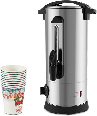 Глювайнер Cecaylie: диспенсер для гарячої води та глінтвейну з нержавіючої сталі, 10л, з термостатом та краном