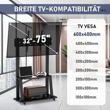 Рулонна підставка для телевізора Duiliuu 32-75 дюймів, регульована по висоті, макс. 50 кг, VESA 600x400