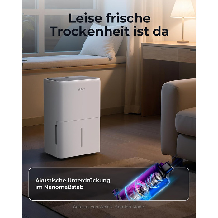 Електричний осушувач повітря 12L з таймером, для підвалів та приміщень до 122м³, з фільтром та 1м шлангом, 10 років гарантії, 50л/день