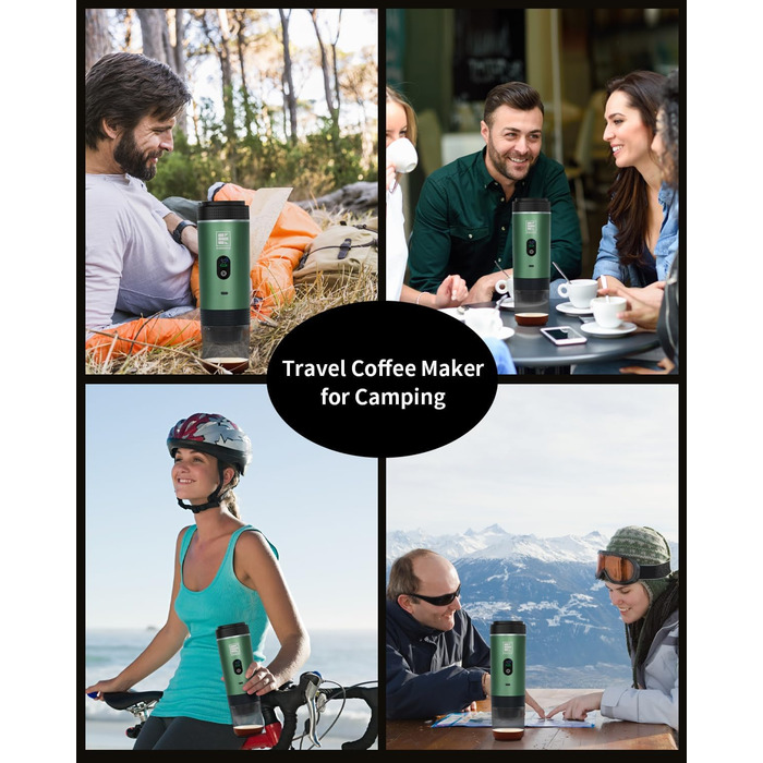 Портативна електрична кавомашина Everange для еспресо, приготування кави з меленої кави та капсул NS, зелена з LCD-дисплеєм