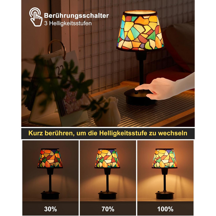 2 шт. Бездротові настільні лампи для обіднього столу з акумулятором 5200mAh, сенсорне регулювання яскравості, портативні лампи для ресторану, вітальні, спальні, бару, їдальні, нічники (багатобарвні, 2 шт.)