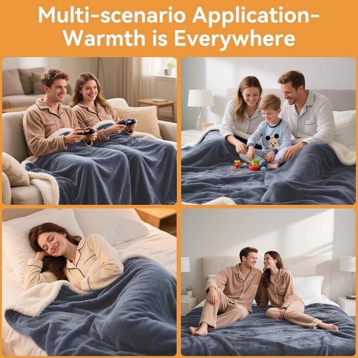 Електрична грілка з автовимкненням 160x130 см, 9 температурних режимів, таймер, LED-дисплей, пральна, для дивана, ліжка, офісу, подарунок. Кольори: сірий 130*160 см, сірий 130*180 см