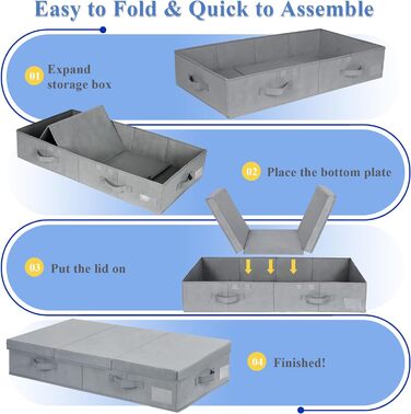 Ящик для зберігання під ліжком Otauoaea, 2 предмети підліжковий комод з кришкою, складне місце для зберігання ліжка, комоди під ліжком з 4 ручками та 2 кишенями для етикеток (неткане полотно, світло-сірий) Нетканий матеріал - світло-сірий