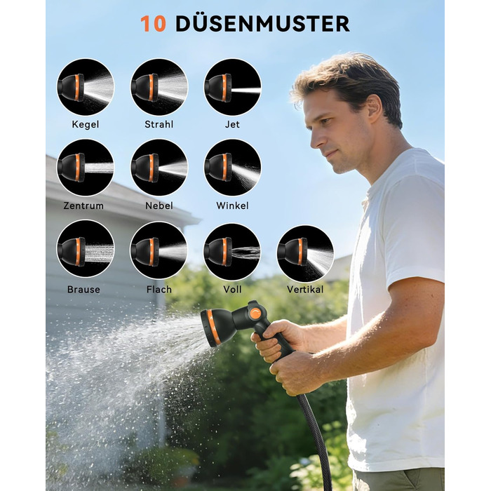 Шланговий барабан SUNPOW настінний 30м для саду, тераси та двору. Автоматичний намотувач, поворотна стіна, 10 функцій розпилення. Діаметр 16 мм.