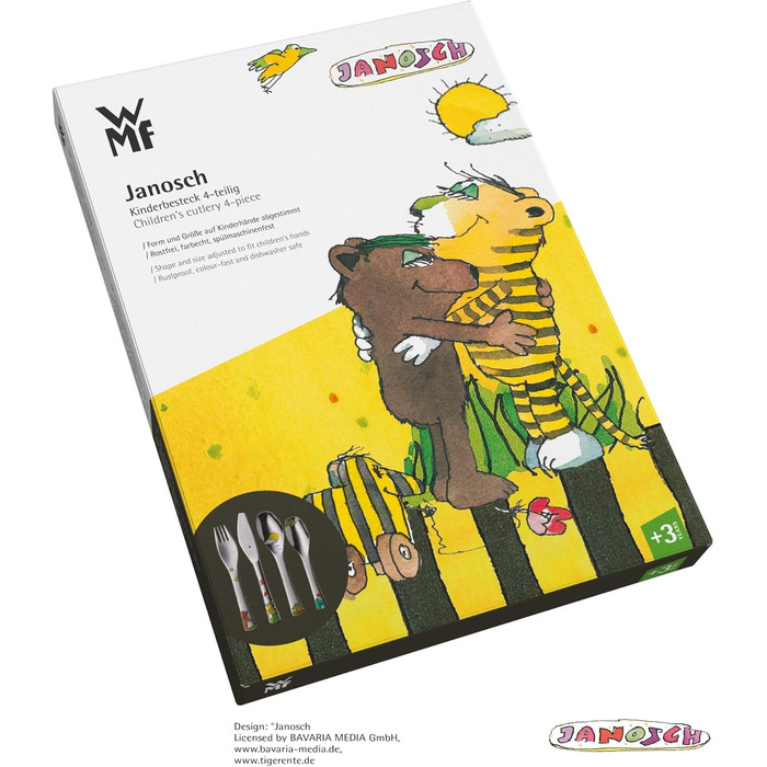Набір дитячого столового прибору Janosch від WMF (4 шт.), нержавіюча сталь, для дітей від 3 років, Cromargan, придатний для миття в посудомийній машині, без гравіювання