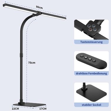 Світлодіодна настільна лампа Kaulsoue з регулюванням яскравості, 24 Вт, 80 см, 5 колірних температур, догляд за очима, чорний