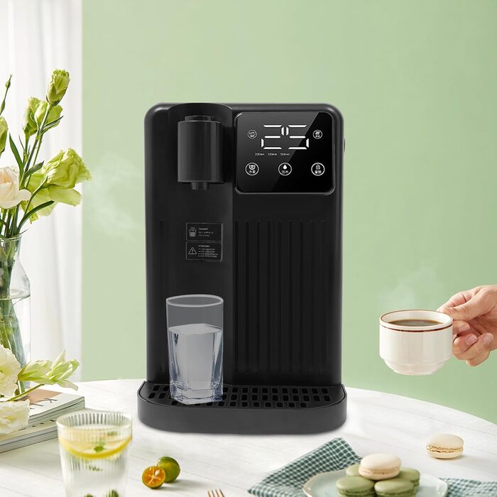 Диспенсер гарячої води з фільтром, 3 л, регулювання температури, сенсорний дисплей, нагрів за 3 сек, 25-99°C (чорний)