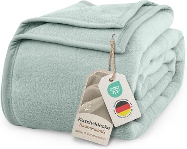 Плед LAYENBURG Premium з бавовни, 220x240 см, м'ятний. Оeko-Tex 100, теплий та м'який плед для дому, дивана та софи. Суміш бавовни.