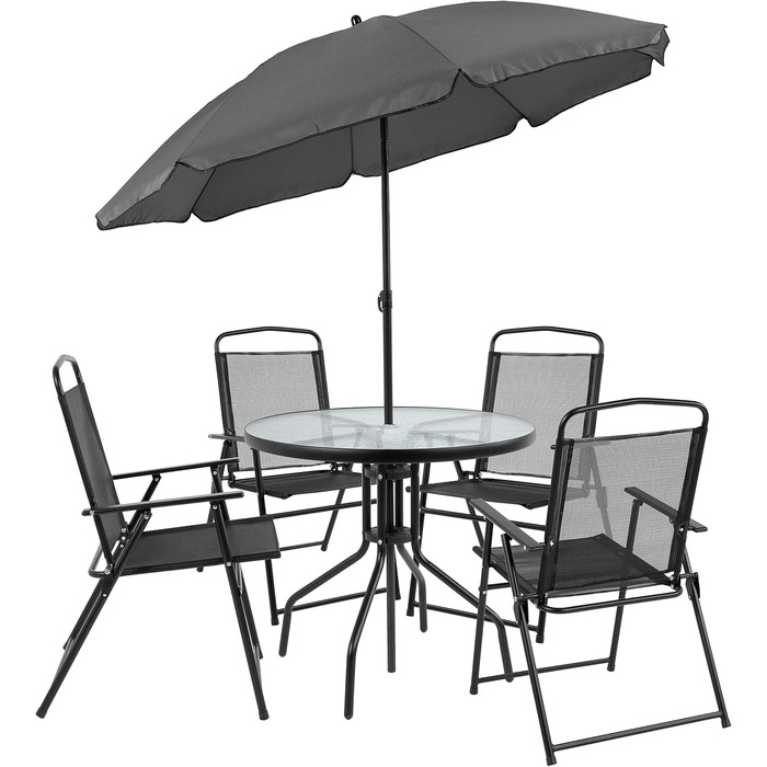 Садовий набір меблів Flash Furniture Nantucket 6 предметів коричневий: стіл, парасоля та 4 складані стільці (чорні)