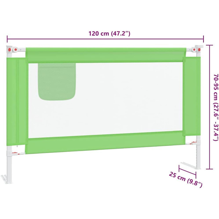 Бортик для ліжка дитячого vidaXL 200x25 см, зелений - захист від випадання, тканинний бортик для малюка