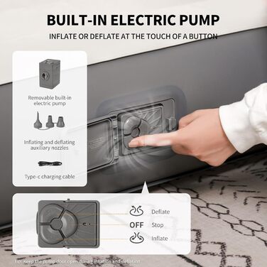 Надувний матрац Naturehike 2 особи з електричним насосом, 200x150x25 см. Самостійно надувний, преміум-якість, для кемпінгу та дому. Колір: коричневий та сірий (з подушками)