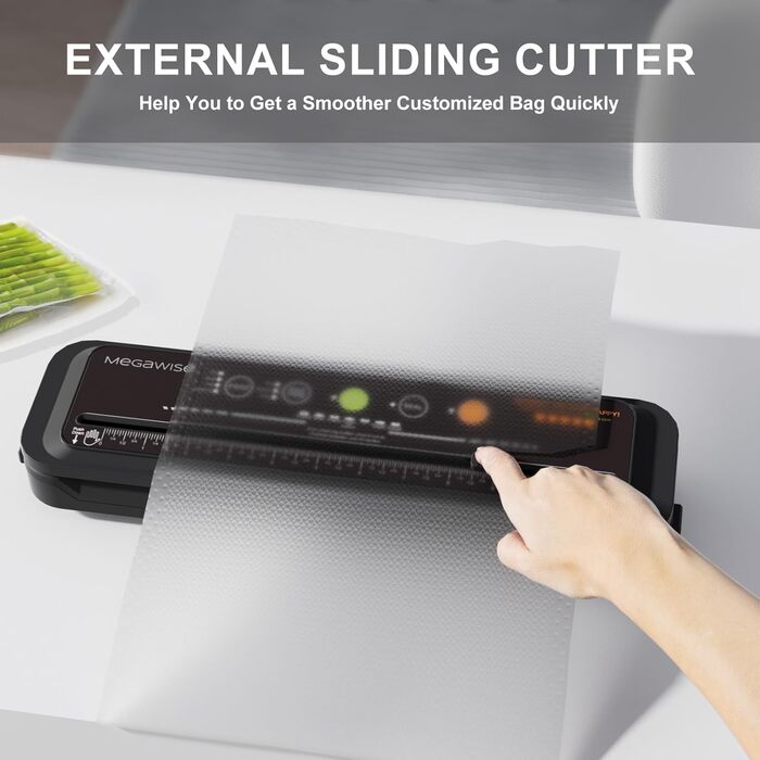 Вакууматор для продуктів MegaWise — потужна компактна машина для вакуумного запакування їжі, автоматична, One-Touch