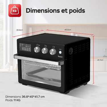TurboTronic Цифровий Конвекційний Духовий Шовкопряд - XXL 32 літри з поворотним шампуром для курки 5 в 1 Міні-духовка, сушарка та фритюрниця Airfryer від 25°C (Чорний)