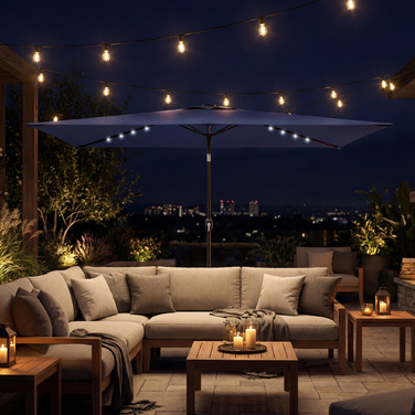 Сонячний парасоль з LED-підсвіткою, приблизно 300 x 200 см, регульований, балконний парасоль з ручним механізмом, захисний чохол, захист від УФ-променів, поворотний, темно-синій