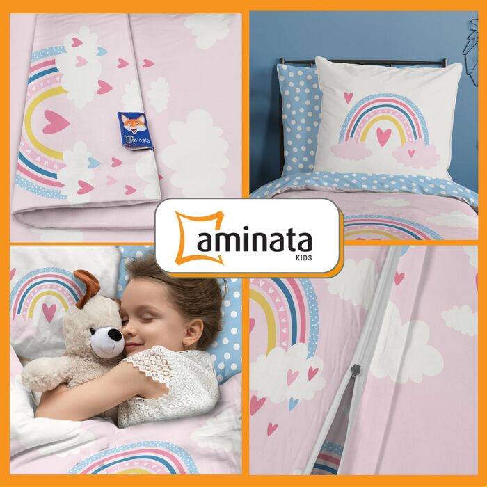 Постільна білизна Aminata Kids 135x200 для дівчаток бавовняна фея двосторонній комплект постільної білизни принцеса серце рожевий - феї єдиноріг