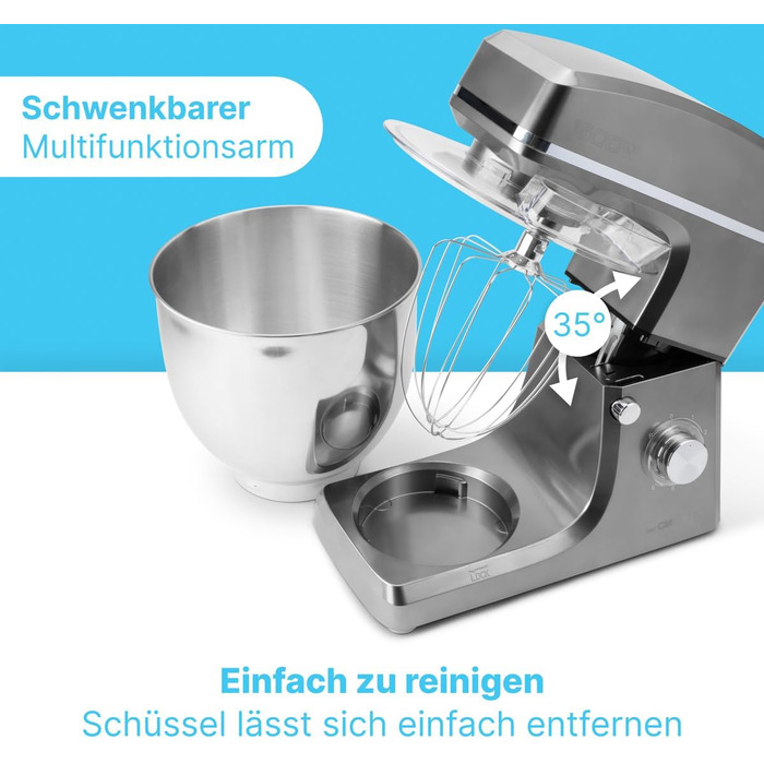 Кухонна машина Clatronic® XXL з великою чашею 10л, потужний 1500W двигун, для замішування та збивання тіста, з кришкою та отвором для підсипання інгредієнтів, модель KM 3765 (Titan)