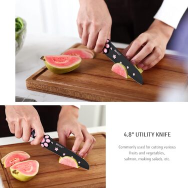 Набір кухонних ножів MEOWKIT 5 шт. з підставкою, нержавіюча сталь, набір ножів у формі котів, чорний/рожевий