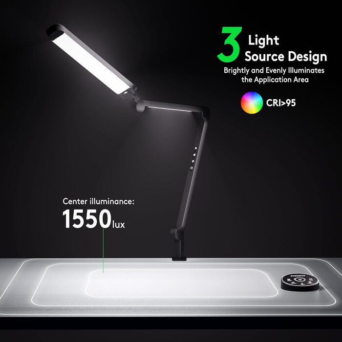 LED лампа EYOCEAN для столу: архітектурна, з регулюванням яскравості та кольорової температури, захист очей, 15W