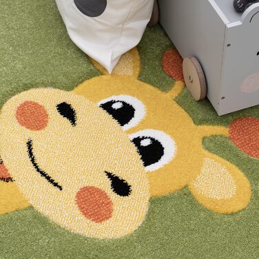 Домашній килим Paco для дитячої кімнати, джунглі, тварини, жираф, Лев, мавпа, бегемот, зелений, Розмір133 см, кв.