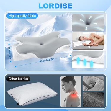 Ортопедична подушка для шиї LNZHAO з Memory Foam - для сну на боці, спині, животі - для зняття болю в шиї та плечах (сіра)