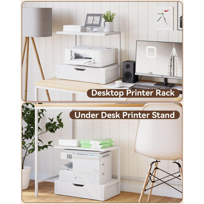 Підставка для принтера IBUYKE 2-ярусна, стіл з полицею для офісу, органайзер для паперів, книг, сканера, факсу, білого кольору TLJ015W