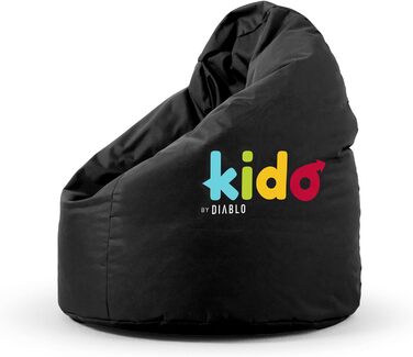 Дитяча крісло-мішок Diablo KIDO by Beanbag з наповнювачем Ігрове крісло Beanbag ПВХ покриття водовідштовхувальне 110 см x 80 см x 80 см (чорний)