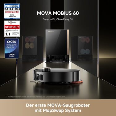 Робот-пилосос Mova V50 Ultra Complete з функцією миття, 24000 Па, подолання перешкод 6 см, навігація Liftable+RGB AI+LED, 80°C гаряча вода, 63°C самостійне сушіння, DuoSolution System, щітка Tricut (Mobius 60)