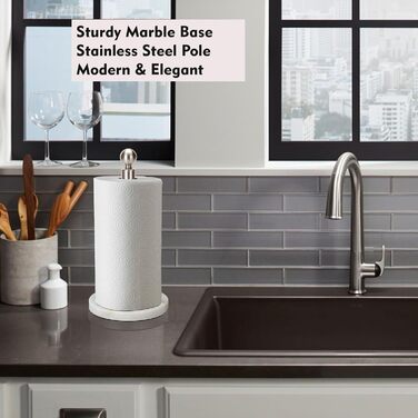 Тримач для паперових рушників на стільницю з обтяженою основою з мармуру, матовий нікель