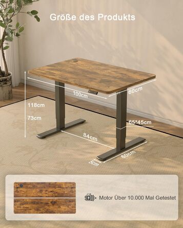 Електричний стіл JUMMICO 100x60 см з USB-портом для зарядки, регулювання висоти, коричневий