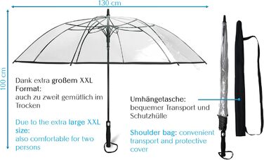 Парасолька Sternenfunke XXL Ø130 см прозора, автоматична, чохол для перенесення, білий край, парасолька-партнер