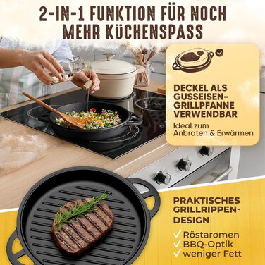 Чугунний казанок з кришкою 26 см: для випікання хліба, тушкування, приготування в духовці. Чугунний посуд преміум-якість