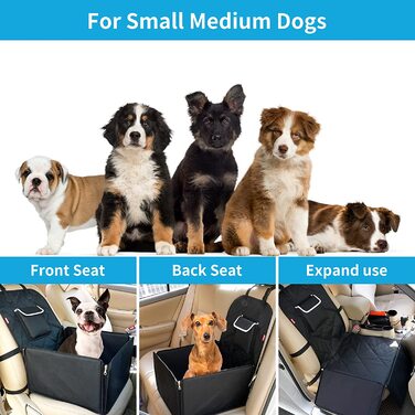 Додаткове міцне автомобільне сидіння для собак TAMOWA, переднє сидіння та заднє сидіння для собак малого та середнього розміру, автомобільне сидіння для собак з ременем безпеки, водонепроникне автомобільне сидіння для собак для захисту автомобіля, чорний