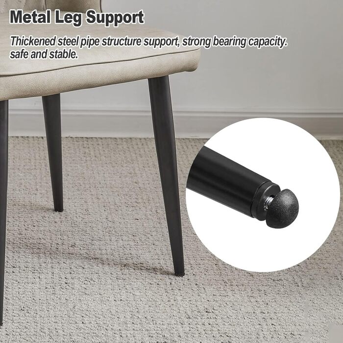 Стільці для обідньої зони CLIPOP, Ретро стиль, Штучна шкіра, М'яке сидіння, Металеві ніжки, для дому та офісу (Бежевий, 4 шт)