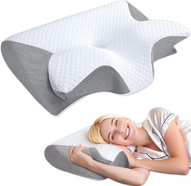 Ортопедична подушка для шиї Tbintul з Memory Foam, ергономічна подушка для сну, зменшує біль у шиї, для тих, хто спить на боці, спині та животі, покращує якість сну, чорний/білий колір