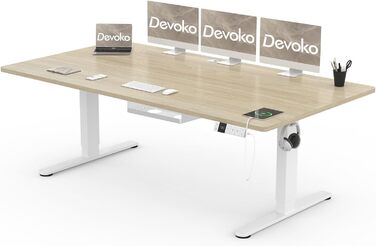 Регульований стіл Devoko 200x80 см з USB-C, електричний, для дому та офісу, білий (200 x 80 см, дуб)