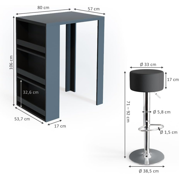 Набір барного столика та табуреток Vicco Bartisch-Set, білий/антрацит, 80 x 57 см (2 табуретки)