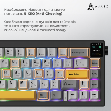 Бездротова механічна клавіатура Ajazz AK650 Flying Fish Switch - Black (AK650-FF-BGY)