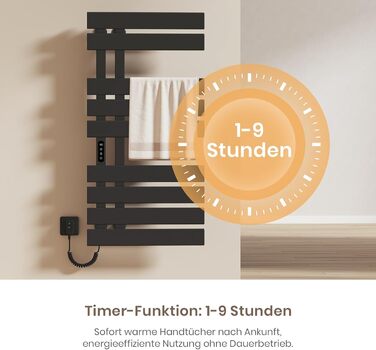 Електричний рушникосушар EMKE з Wi-Fi, 1000 x 500 мм, 320W, чорний (правий)