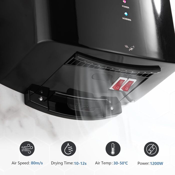 Автоматичний електричний сушар для рук настінний для дому та офісу, чорний