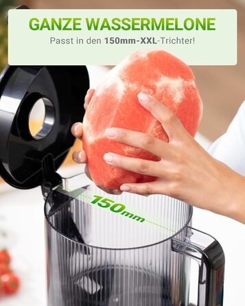 TUUMIIST Шнековий соковитискач XXL, 150 мм, 3 л, для сім'ї, 99% вижимка, BPA-free, REV Anti-Blockier System, чорний