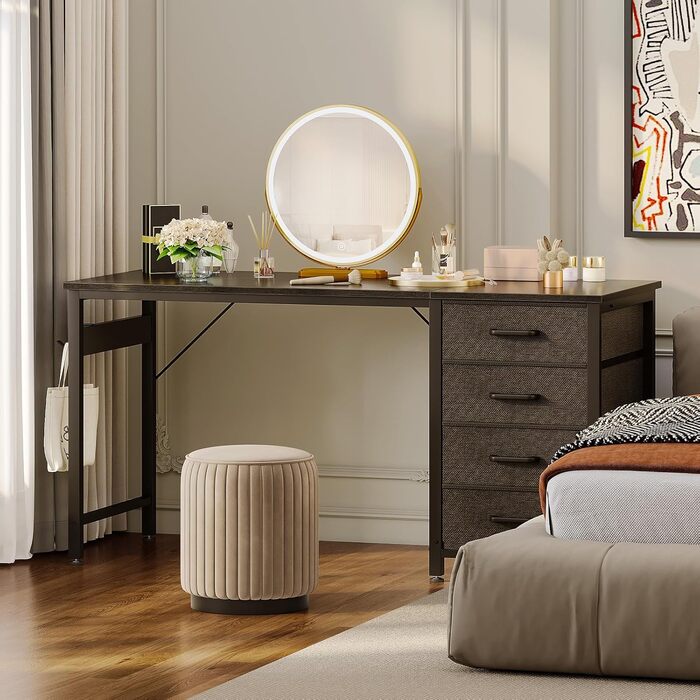 Письмовий стіл ODK з 4 шухлядами 120x48x75.7 см, комп'ютерний стіл з тримачем для навушників, офісний стіл з дерева для дому, білий (чорний)